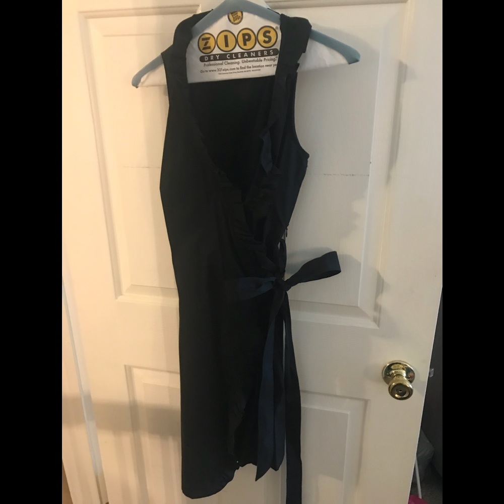 Loft size 2 cotton black ruffle wrap dress